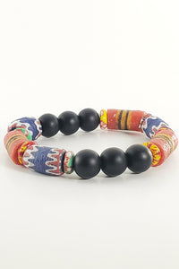 Ghana Black Stone with Multi Color Glass Beads Bracelet